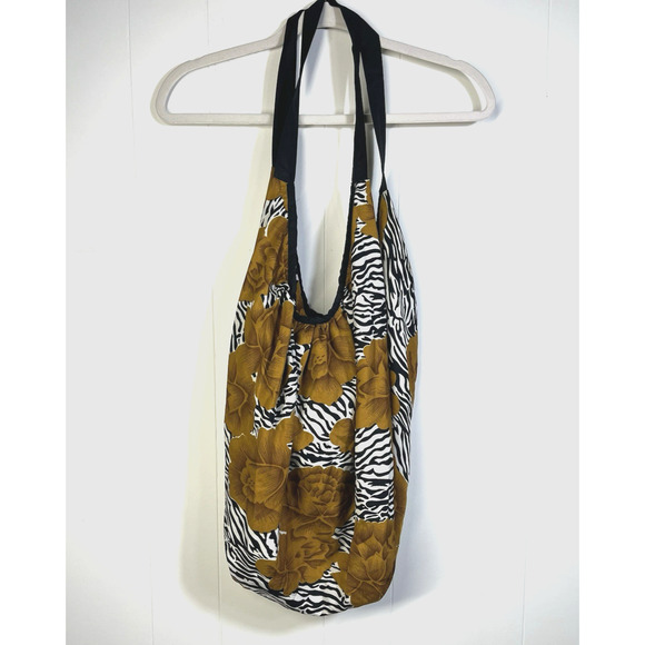 Anchors Away Zebra Floral Print Travel Hobo Sling Tote Bag Zippered Beach Boho - Picture 1 of 10